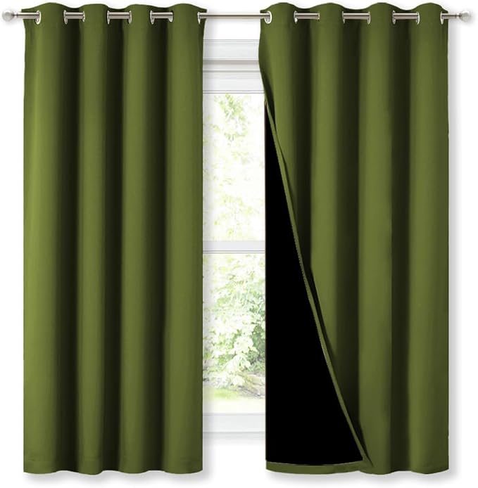 NICETOWN 100% Blackout Curtains 54" Long, Olive Green, 1 Pair, Double-Deck by NICETOWN