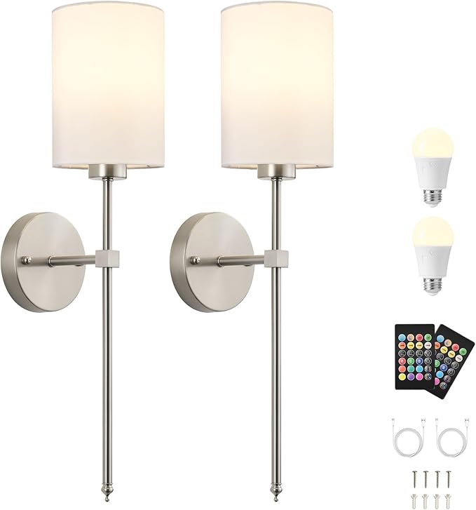 Battery Operated Wall Sconces Set of Two, Wireless Rechargeable Wall Light - Image 9