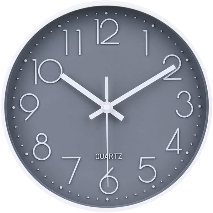 jomparis 10 Inch Gray Wall Clock Battery Operated Silent & Non-Ticking Wall by JOMPARIS