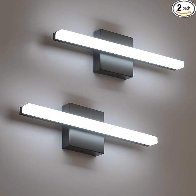 Combuh 2 PackLED Bathroom Vanity Light Bar 16 Inch 9W Black IP44 Over Mirror by Combuh