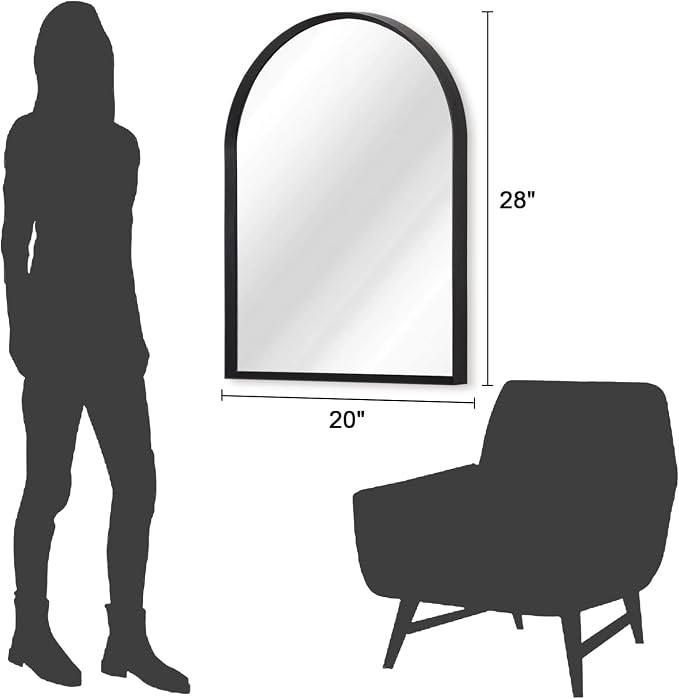 Black Arched Bathroom Wall Mirror Brushed Metal Vanity Wall Mounted Mirror - Image 7