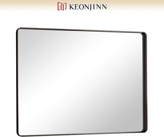 Keonjinn Black Bathroom Mirror for Over Sink, 40 x 30 Inch Rounded Rectangle - Image 9