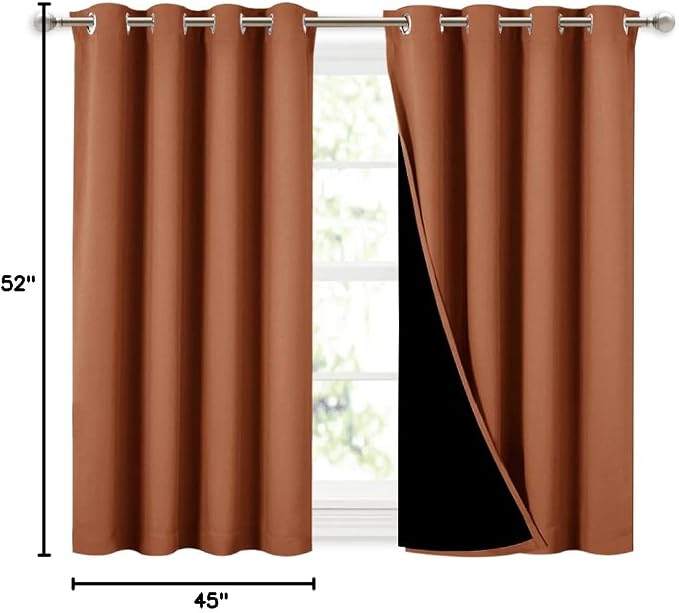 NICETOWN Burnt Orange 100% Blackout Curtains 45 inches Long, 2 Thick Layers - Image 9