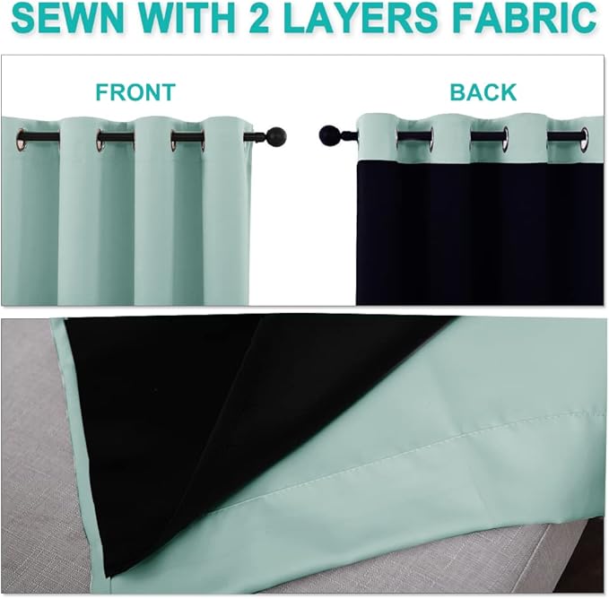 NICETOWN Aqua Blue 100% Blackout Curtain Set, Thermal Insulated & Energy - Image 5