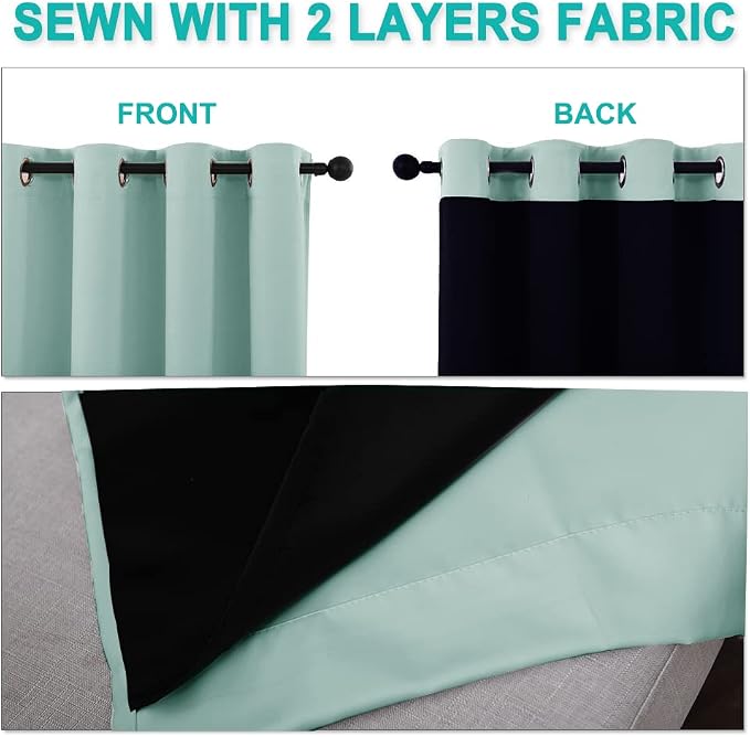 NICETOWN Aqua Blue 100% Blackout Lined Curtains, 2 Thick Layers Completely - Image 5