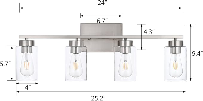 4 Light Bathroom Vanity Light Fixtures, Brush Nickel Modern Wall Lights - Image 3