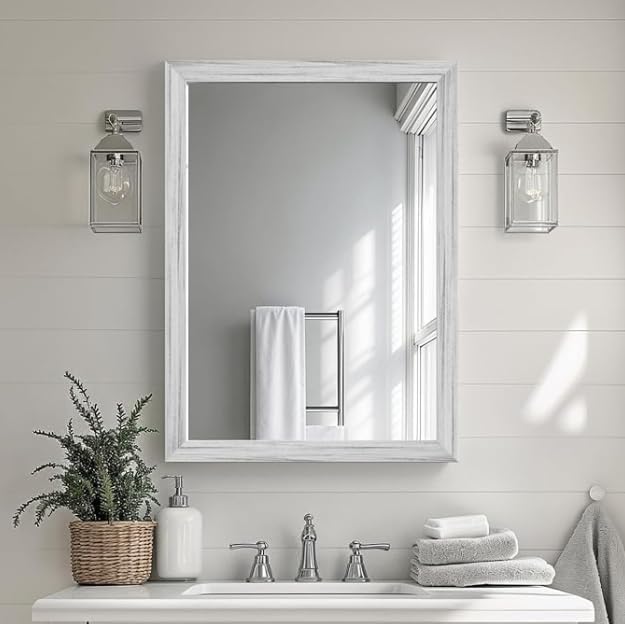 White Wood Effect Framed Wall Mirror, 20x30 Rectangle Mirror, Anti-desilvering by Ultrue