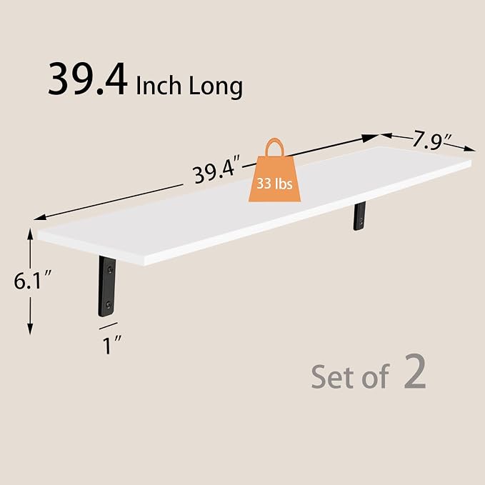DINZI LVJ Long Wall Shelves, 39.4Inch Wall Mounted Shelves Set of 2, Extra - Image 3