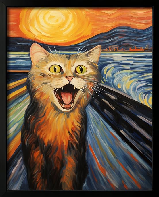 Hamduker Funny Scream Cat Wall Art Decor Famous Art by Unknown