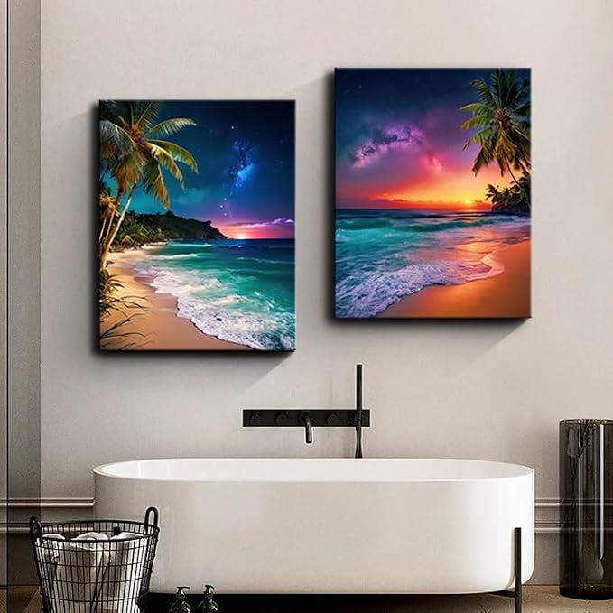 Sunset Ocean Canvas Wall Art Tropical Beach Prints Painting Palm Coconut Tree - Image 5