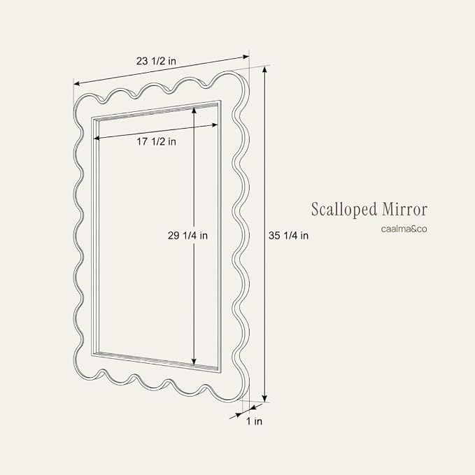CAALMA Scalloped Wall Mirror 24 x 36 Rectangular, Bathroom Mirror, Mirrors - Image 6
