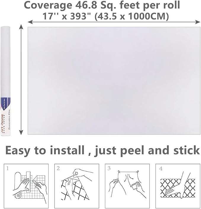 Arthome 17''x393'' White Contact Paper, Self Adhesive Wallpaper Waterproof PVC - Image 7