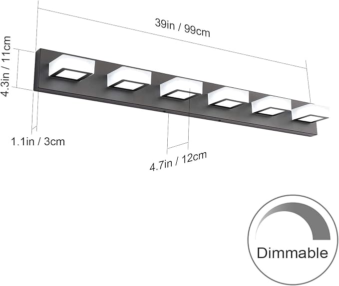 Ralbay 6 Lights LED Modern Dimmable Matte Black Vanity Light Acrylic Modern - Image 2