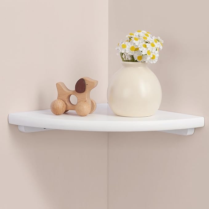Gieanoo White Corner Wall Shelf 9inch Solid Oak Wood Floating Corner Shelf by GIEANOO
