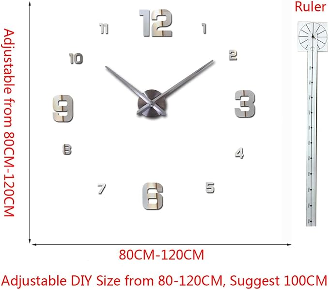 DIY 3D Wall Clock Large Frameless Watch Mirror Surface Wall Art Clock - Image 3