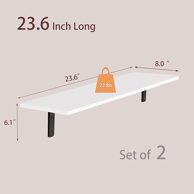 DINZI LVJ Long Wall Shelves, 23.6 Inch Wall Mounted Shelves Set of 2, - Image 3