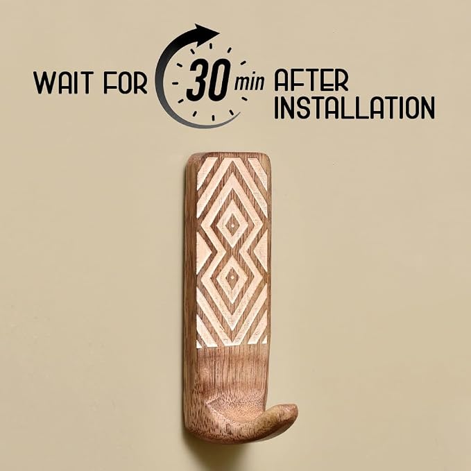 IndianShelf 10 LB- 6 Pieces Decorative Wood Adhesive Wall Hooks–Boho Peel and - Image 2