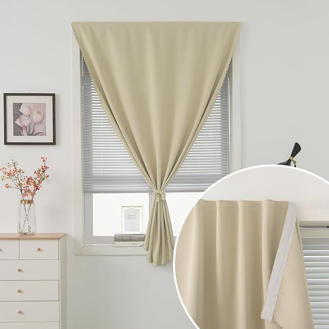 Thermal Blackout Curtains with Self-Adhesive Tape, No Rod No Drill Easy Install - Image 2