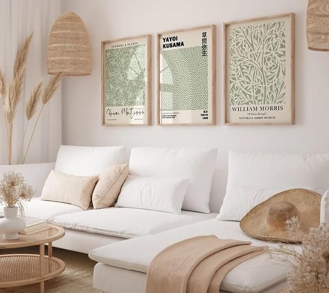 HesenDot Matisse Sage Green Wall Art Set of 3, William Morris Wall Art Decor - Image 6
