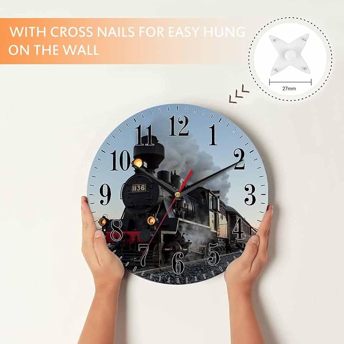 Mxocom Morning Train Wall Clock Old Steam Train Smoke Rairoad Sunrise 10 Inch - Image 4