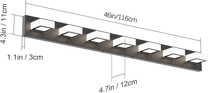 Ralbay 46" LED Matte Black Vanity Lights 7 Lights Acrylic Metal Black Modern - Image 5