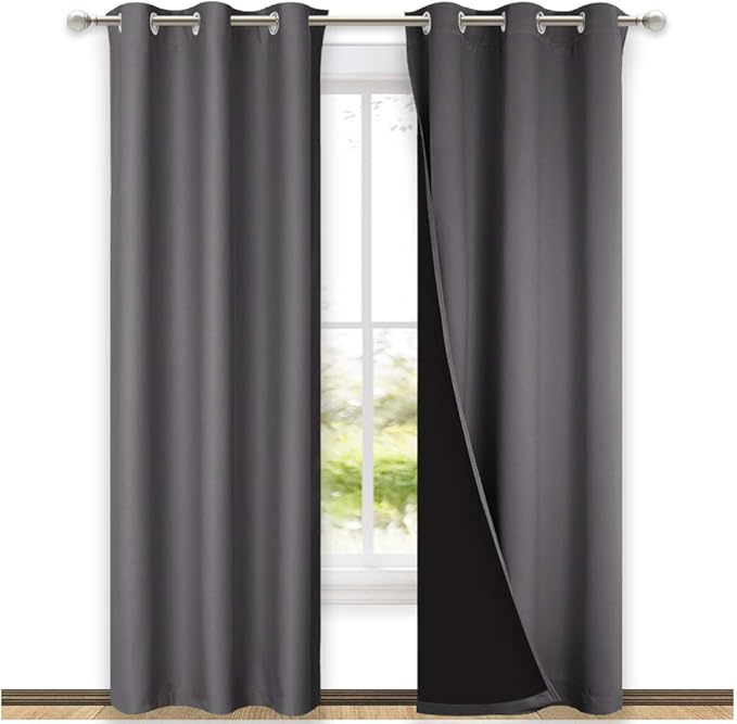 NICETOWN Grey Full Shade Curtain Panels, Pair of Thermal Insulated & Energy by NICETOWN
