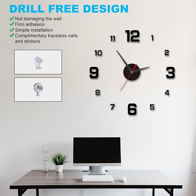 3D DIY Luminous Dial Acrylic Frameless Silent Wall Clock - Image 3