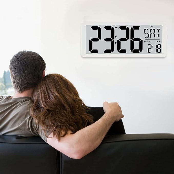 TXL 14.2" Large Digital Day Wall Clock, Custom 8 Languages Calendar, Count - Image 9