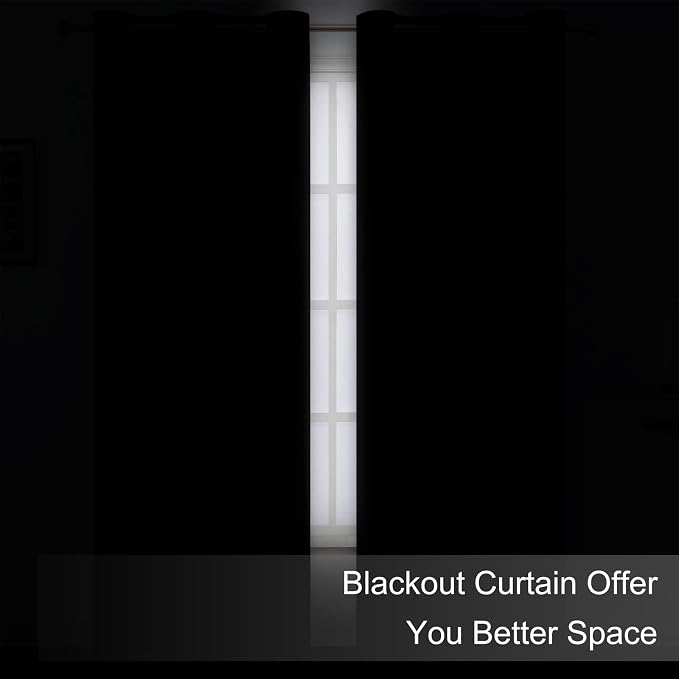 LEMOMO Blackout Curtains 52 x 120 Inch Long Black Curtains Set of 2 Panels Room - Image 3