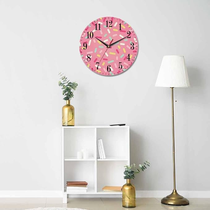 Mxocom Pink Donut Glaze Wall Clock Ice Cream Chocolate Colorful Sprinkles 10 - Image 5