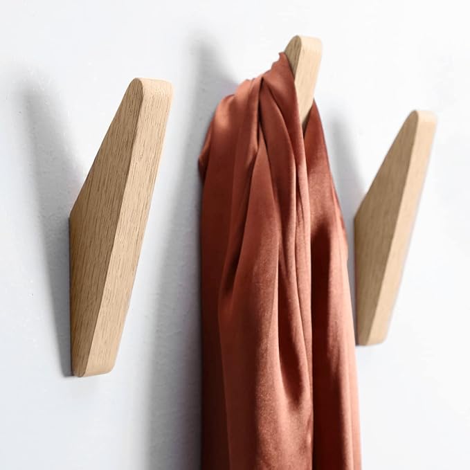 COCOYA 4Pack Natural Rubber Wood Wall Hooks 25 LBS - Image 5