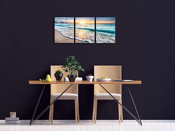 Wieco Art 3 Panel Blue Beach Canvas Wall Art - Image 9