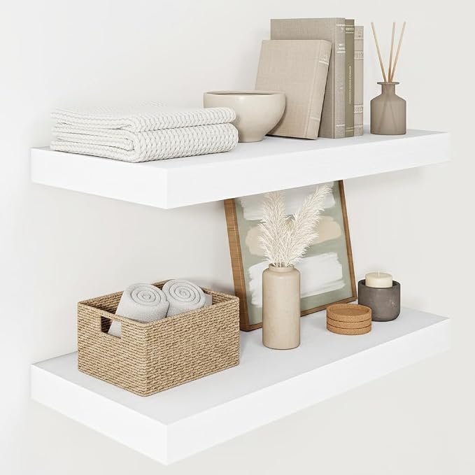 Vivelove White Floating Shelves Over Toilet, 24/36/48/55 Inch X 12 Deep Shelves by VIVELOVE