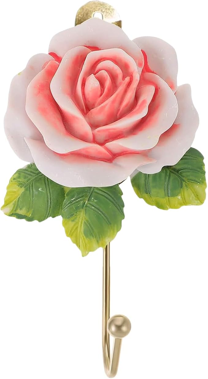 Beautiful Pink Flower Decorative Wall Hook, Fancy Cute Handmade Resin Rose Robe - Image 5