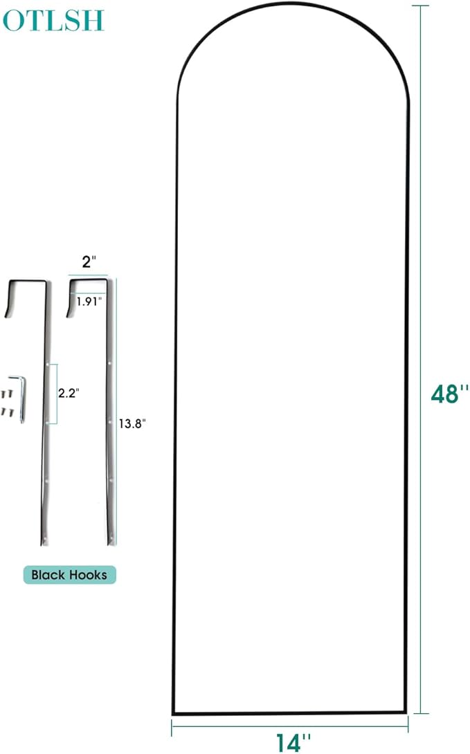 Otlsh 14"48" Arch Wall Mirror, Over The Door, Thin Frame Aluminum Alloy - Image 2