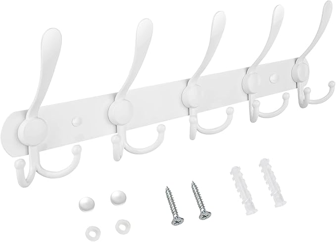 TICONN Wall Mounted Coat Rack, Five Heavy Duty Tri Hooks All Metal Construction by TICONN
