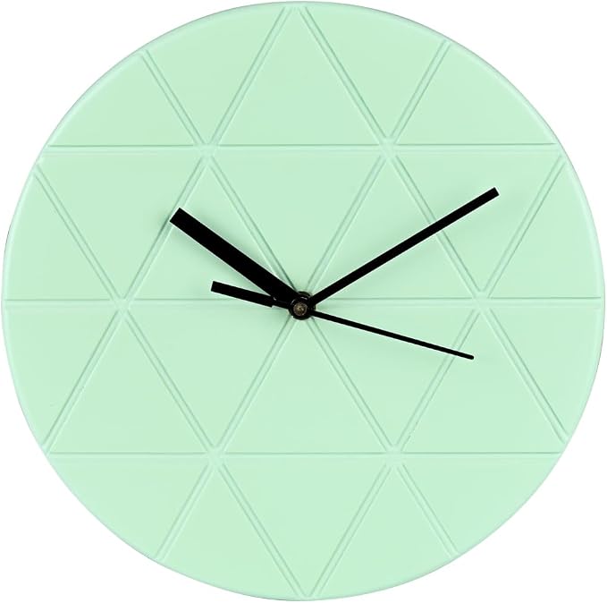 Mint Green Wooden Wall Clock 24cm Round Geometric Triangle Pattern MDF by Unknown