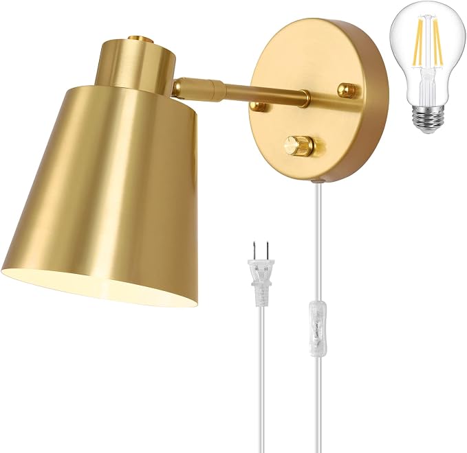 VATONI Dimmable Wall Sconce, Plug in Wall Sconce Adjustable Angle Wall Lights by VATONI