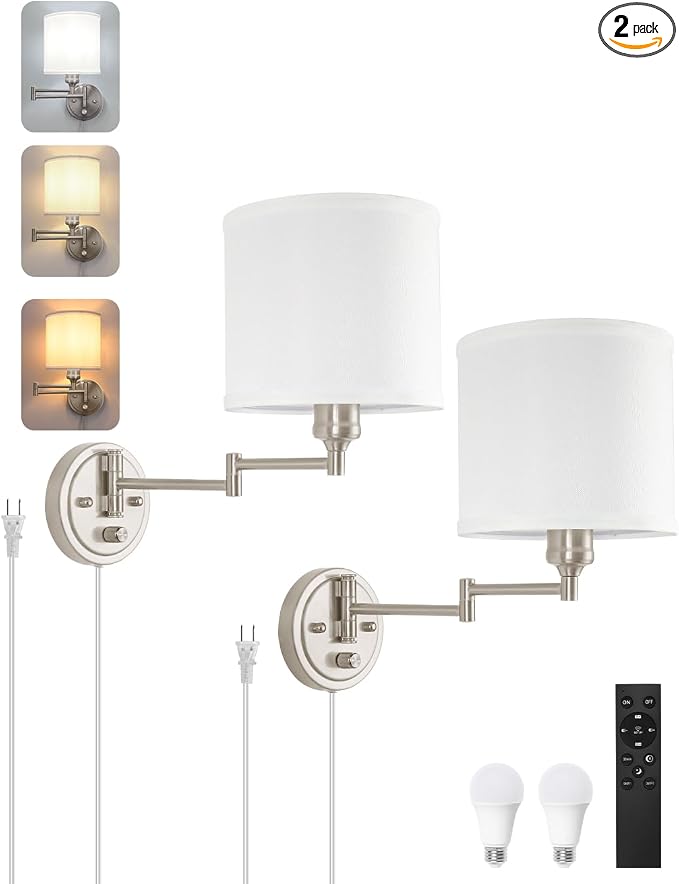 Plug in Wall Sconces with Remote Control, Dimming & Adjustable Colors by GOODATE