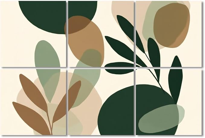 6 Pack Art Acoustic Panels Sound Absorbing Boho Botanical Leaf Orange Green by Unknown
