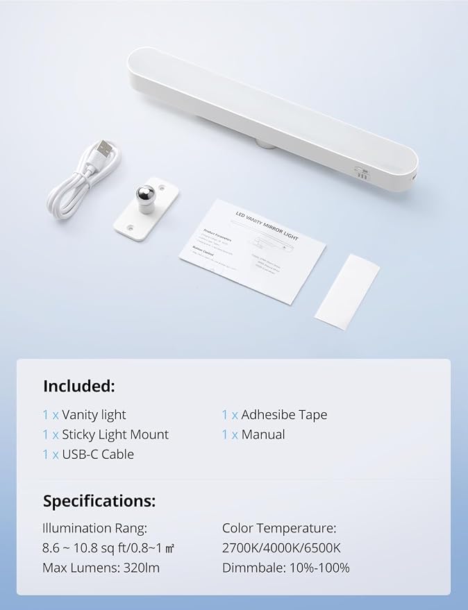 Combuh Rechargeable Makeup Light Bar LED Stick on Vanity Lighting - Image 9