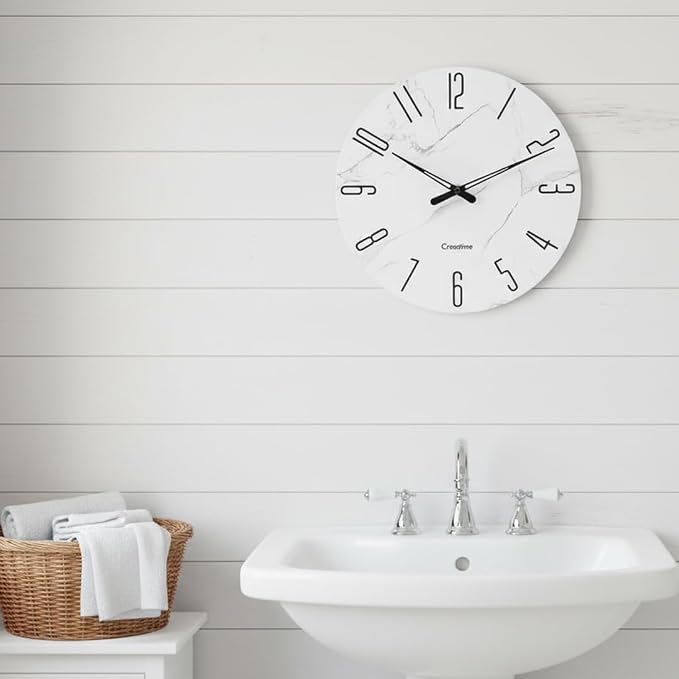 Crosstime Wall Clock White Marble Theme Modern Decorative Waterproof Glass Clock - Image 8