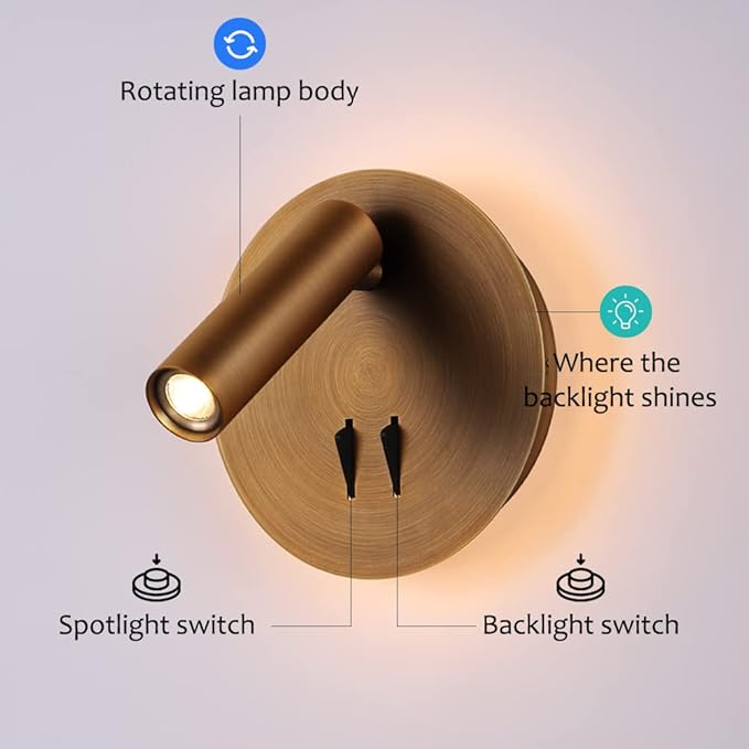Wall Mount Reading Light for Bed, Backlight Night Wall Lamp, Hardwired Sconce - Image 6