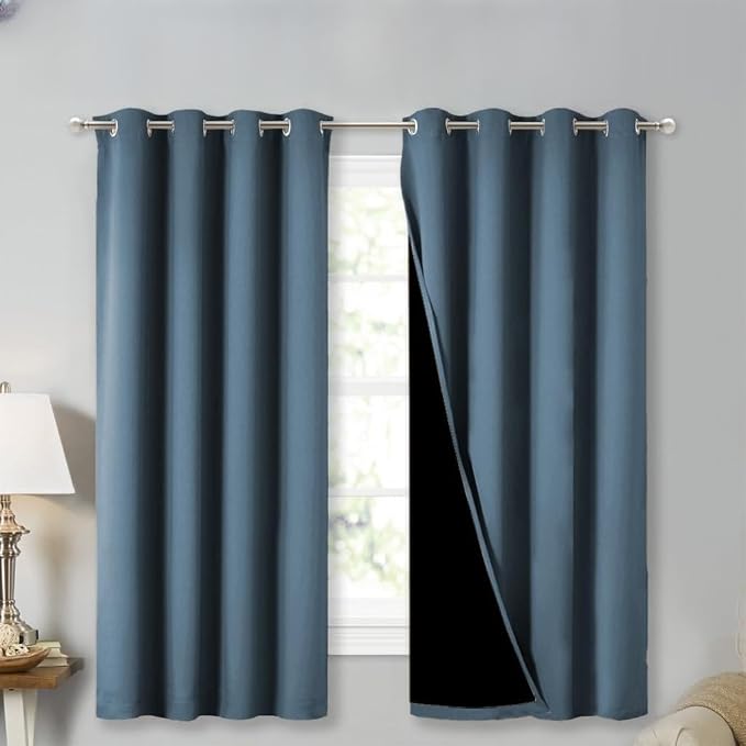 NICETOWN 100% Blackout Curtains 54" Long, Smoky Blue, 1 Pair, Double-Deck by NICETOWN