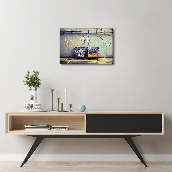 Wieco Art Gallery Wrapped Canvas Prints Life is Short Chill the Duck Out Banksy - Image 2