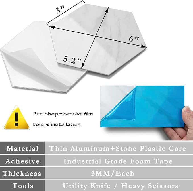 AULIGET 72 Piece Hexagon Tile Peel and Stick Backsplash, Polished White Marble - Image 7