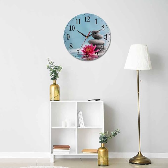 Mxocom Meditation Wall Clock Water Lily and Zen Stone Natural Still Relax 10 - Image 5