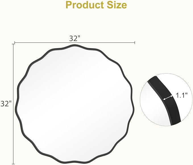 WallBeyond Round Wavy Mirror for Wall Decorative 32 inch, Modern Round Mirror - Image 6