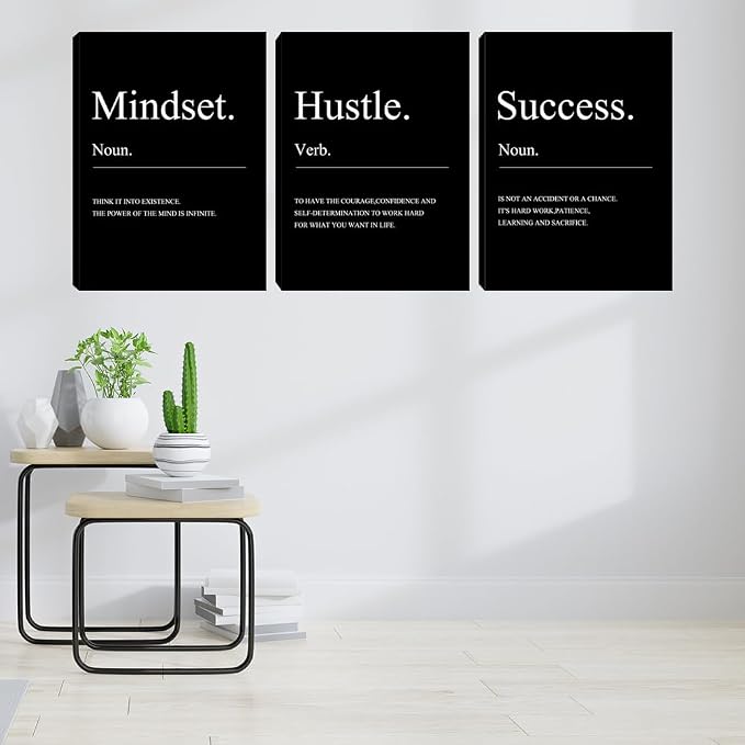 Black Motivational Mindset Wall Decor Canvas Wall Art Hustle Posters Prints - Image 3