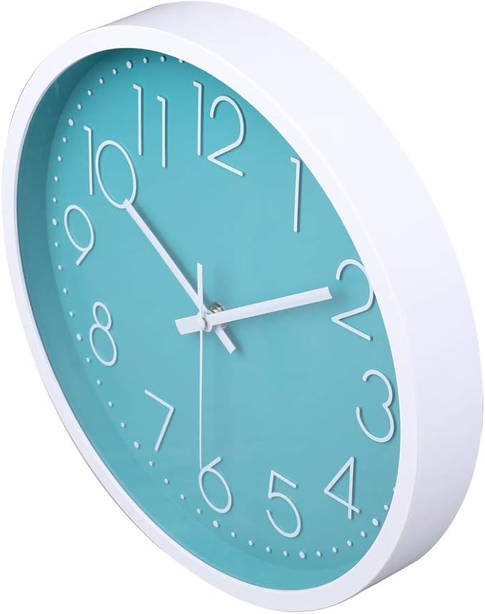jomparis 12 Inch Silent Non-Ticking Battery Operated Round Turquoise Wall Clock - Image 7